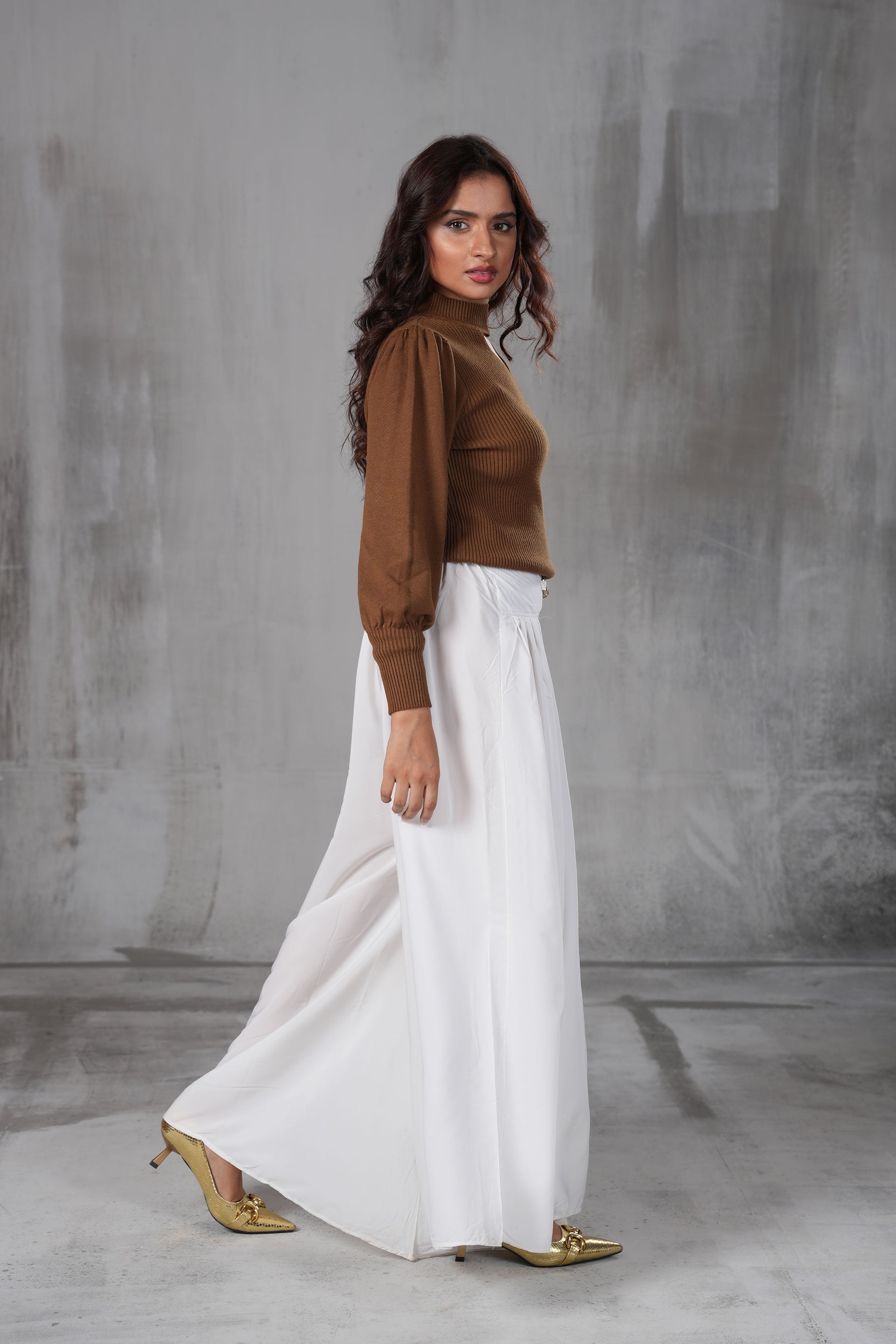 Premium Silk-Feel Palazzo Trousers with Embellished Waist