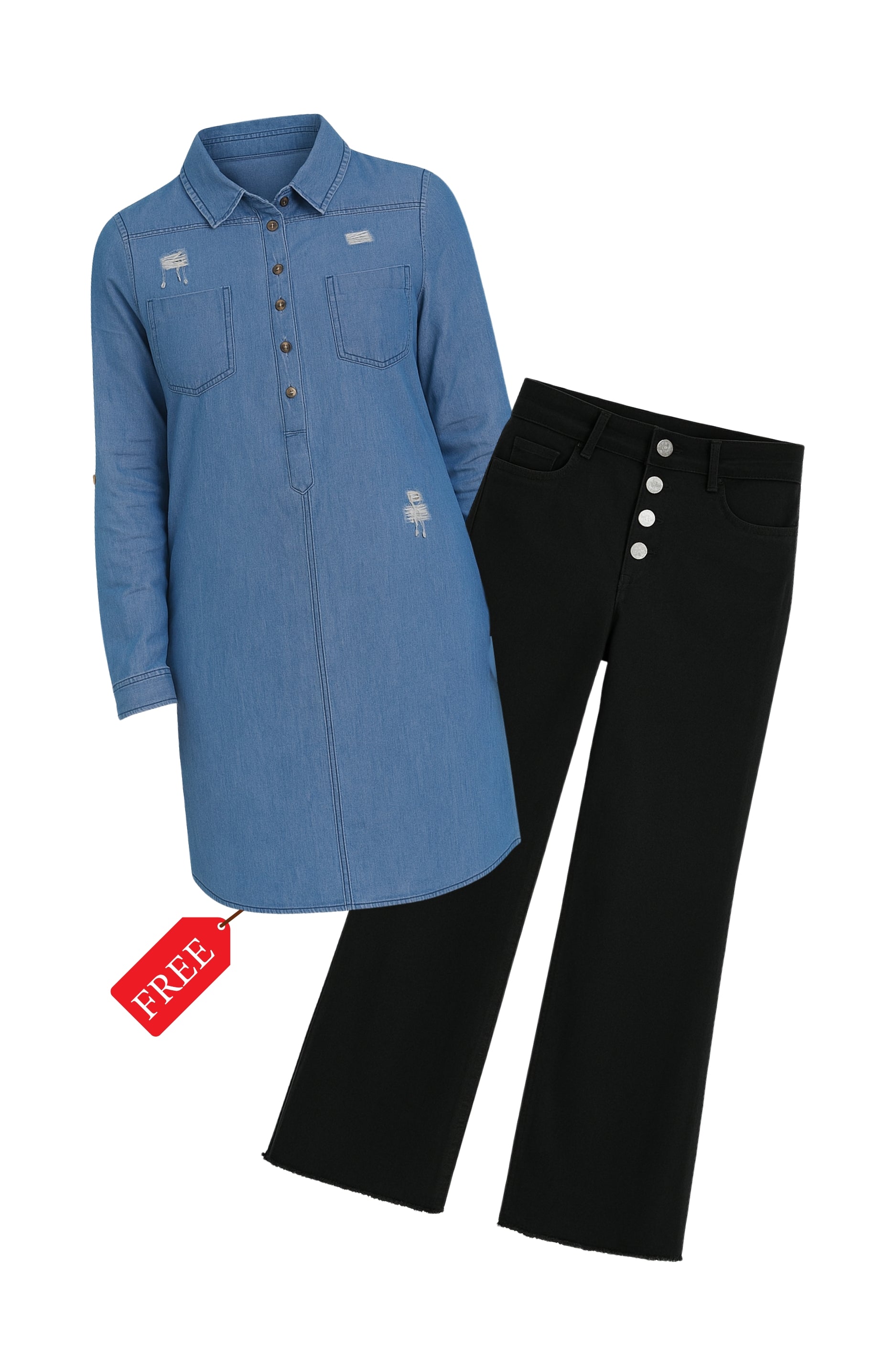 Button Flare Bell Bottom Denim Jean 🎁 Free Shirt