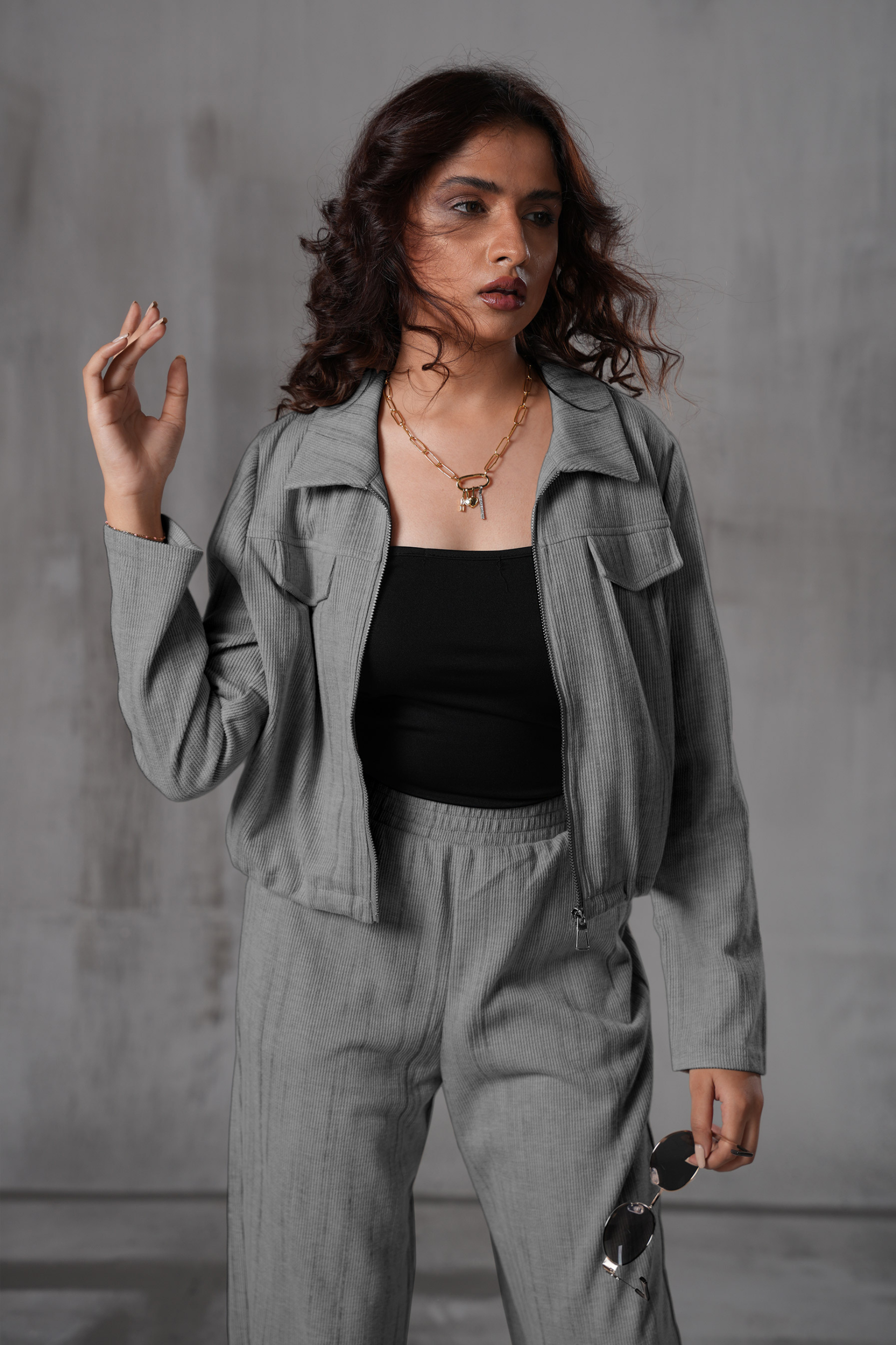 Ribbed knit lounge wear co-ord set