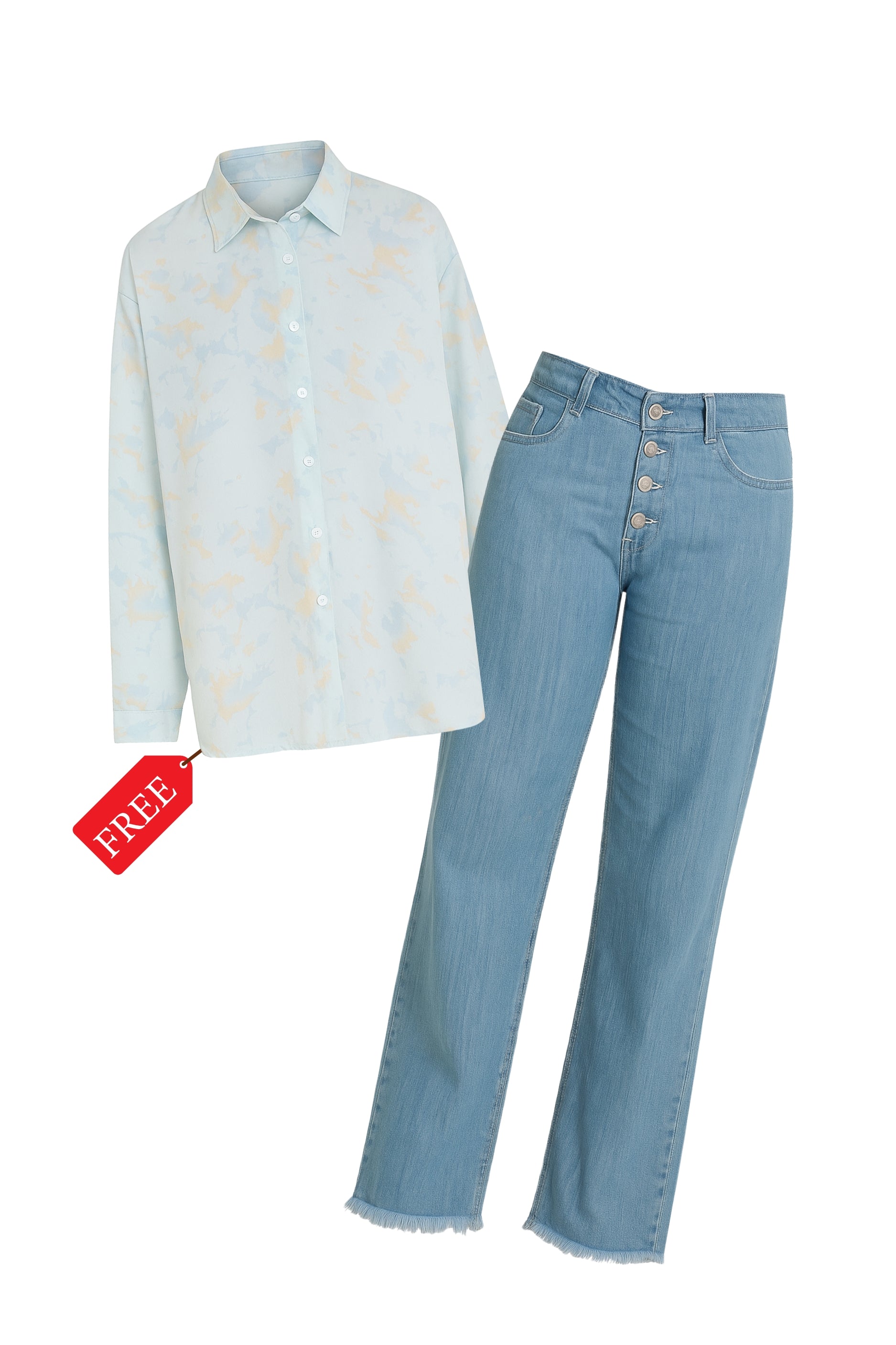 Button Flare Bell Bottom Denim Jean ๐ Free Shirt