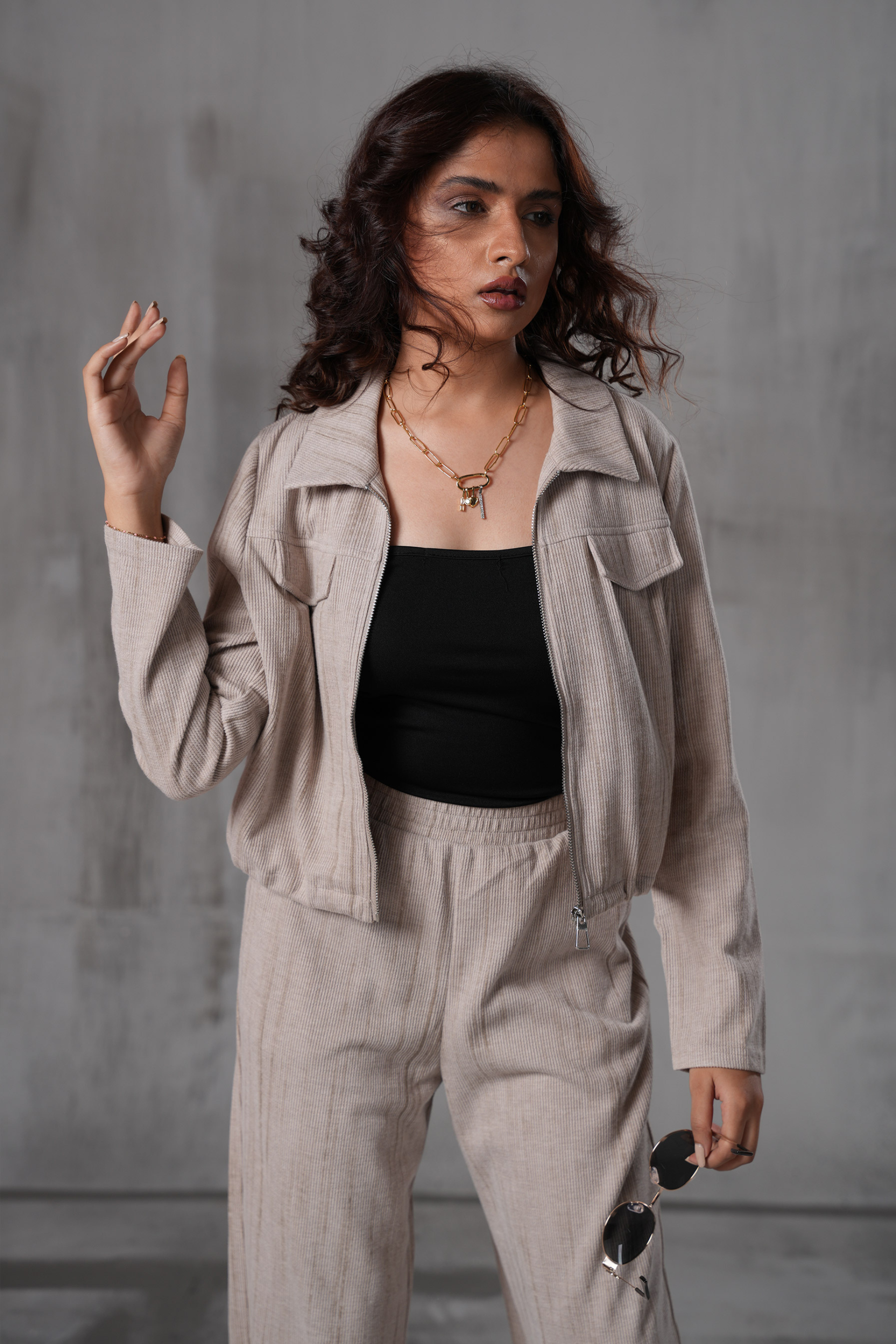 Ribbed knit lounge wear co-ord set