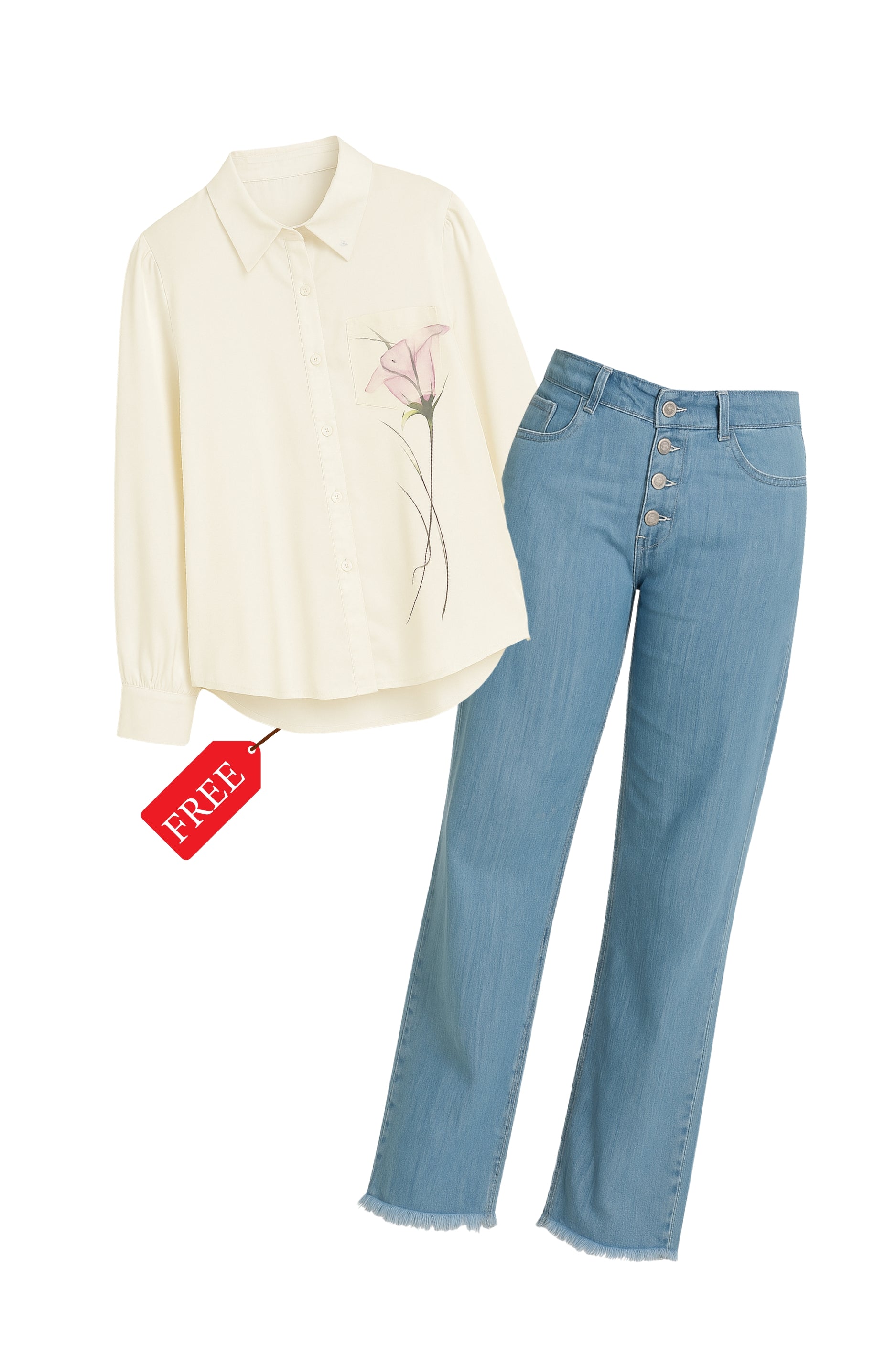 Button Flare Bell Bottom Denim Jean ๐ Free Shirt