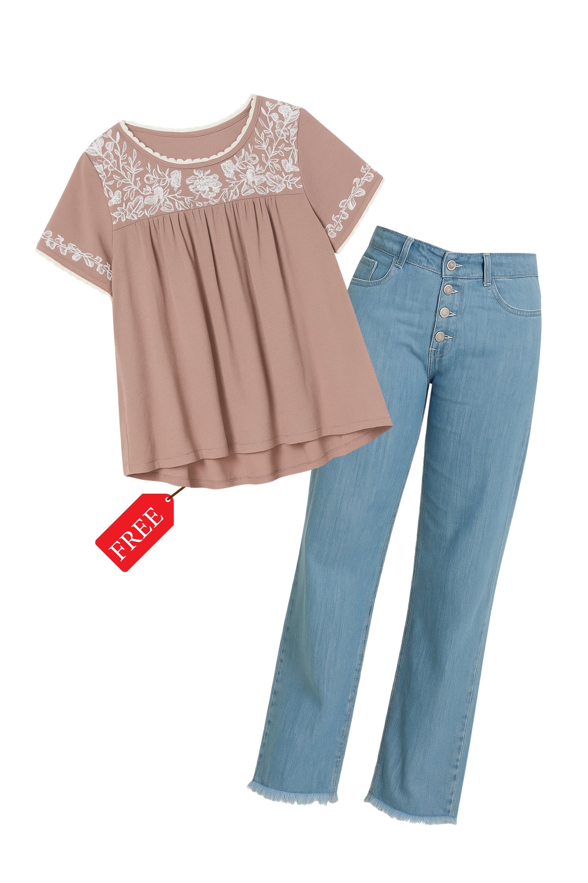 Button Flare Bell Bottom Denim Jean ๐ Free Shirt