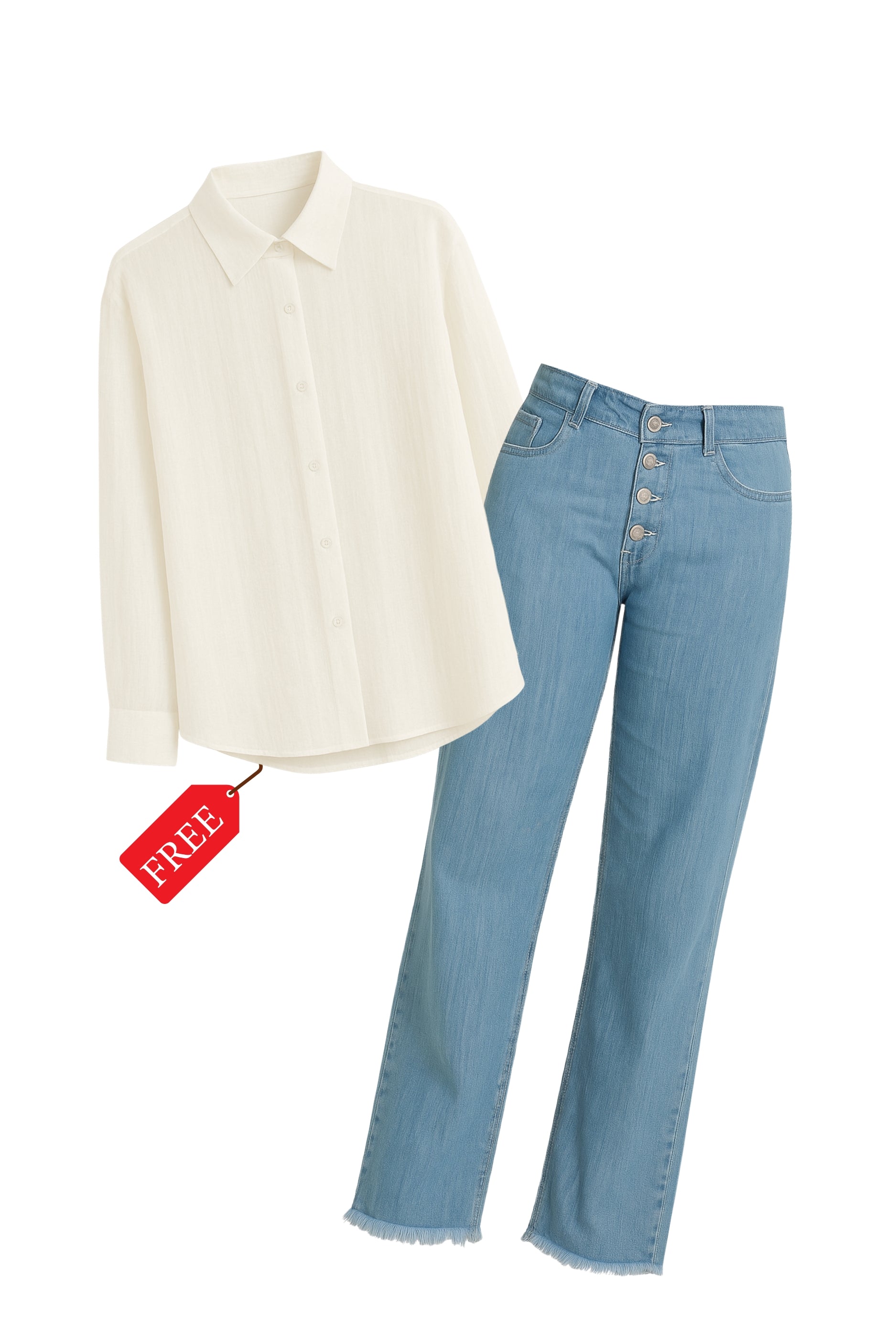 Button Flare Bell Bottom Denim Jean ๐ Free Shirt
