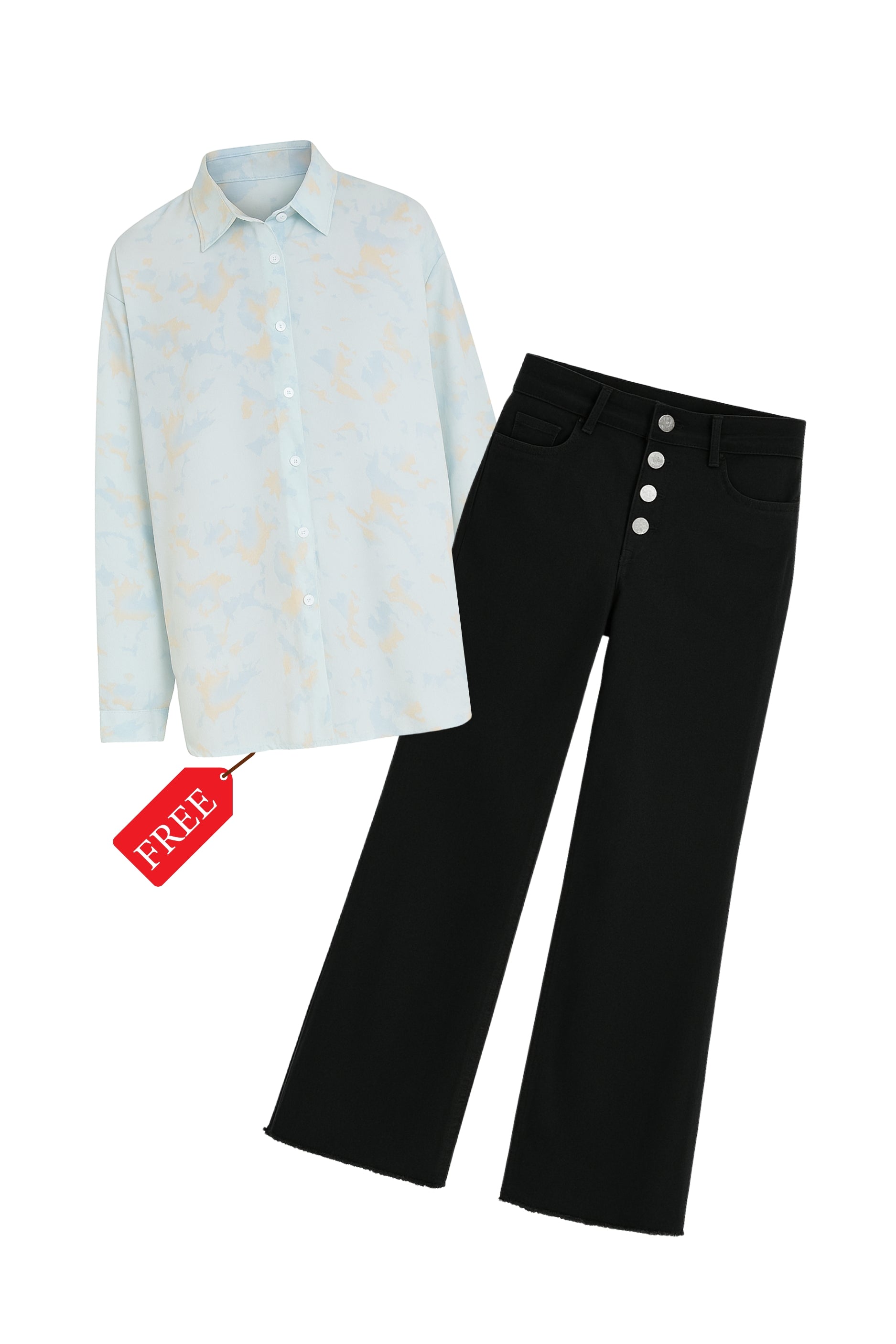 Button Flare Bell Bottom Denim Jean 🎁 Free Shirt