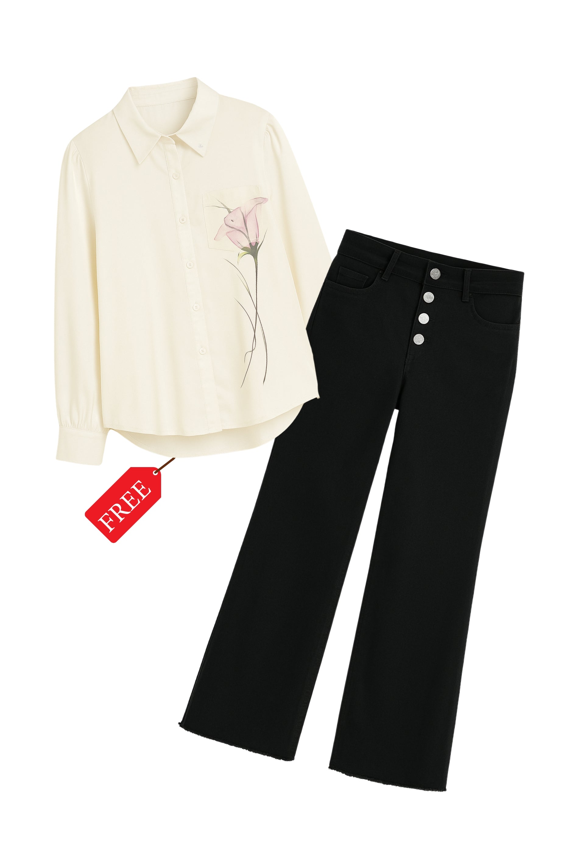 Button Flare Bell Bottom Denim Jean 🎁 Free Shirt