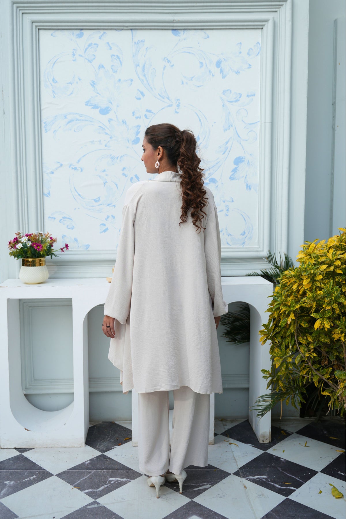 Floral 3-Piece Co-ord Set – Longline Textured Shrug