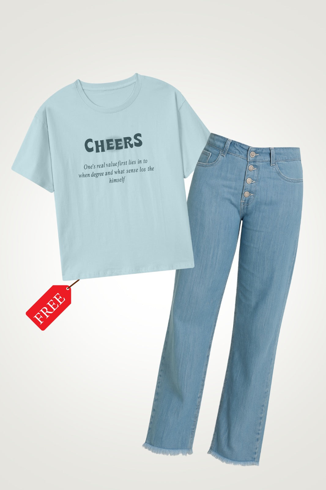 Button Flare Bell Bottom Denim Jean Blue With Free Shirt 🎁
