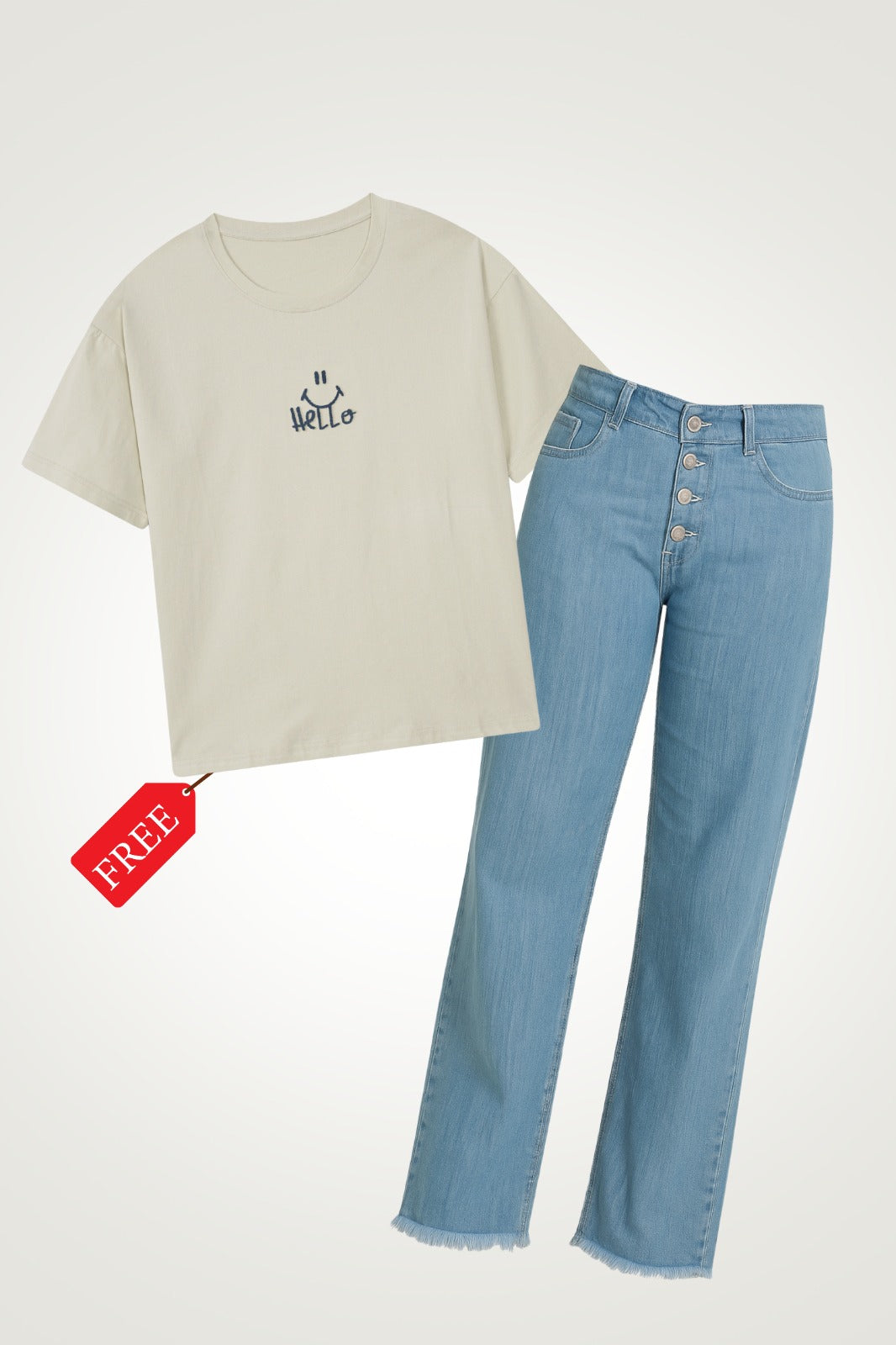 Button Flare Bell Bottom Denim Jean Blue With Free Shirt 🎁