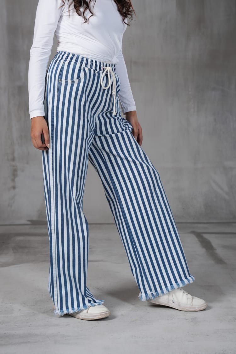 premium denim Striped Wide-Leg Trousers
