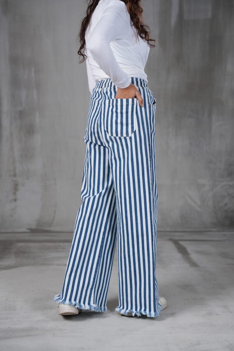 premium denim Striped Wide-Leg Trousers