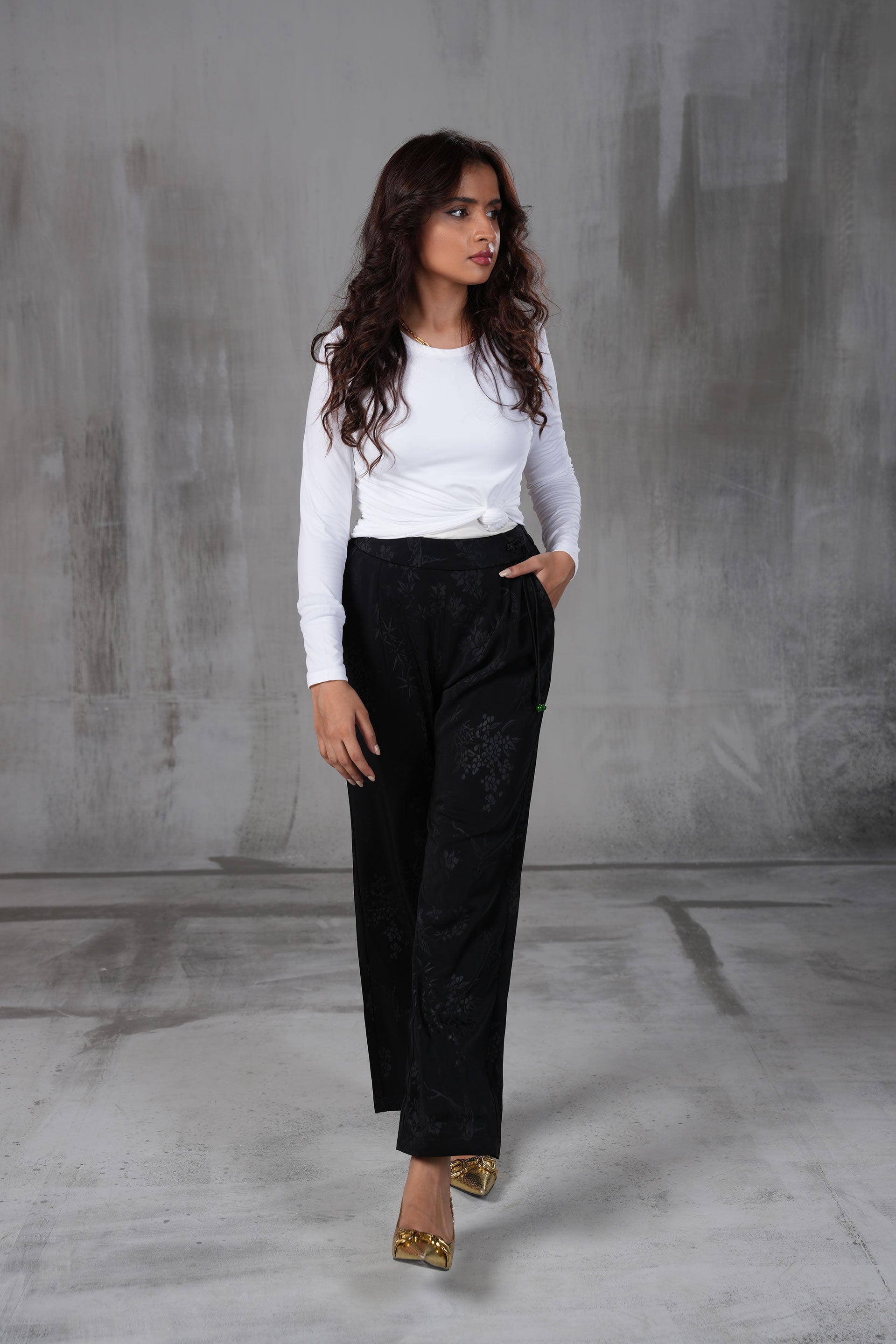 Self Print Floral Jacquard Trouser