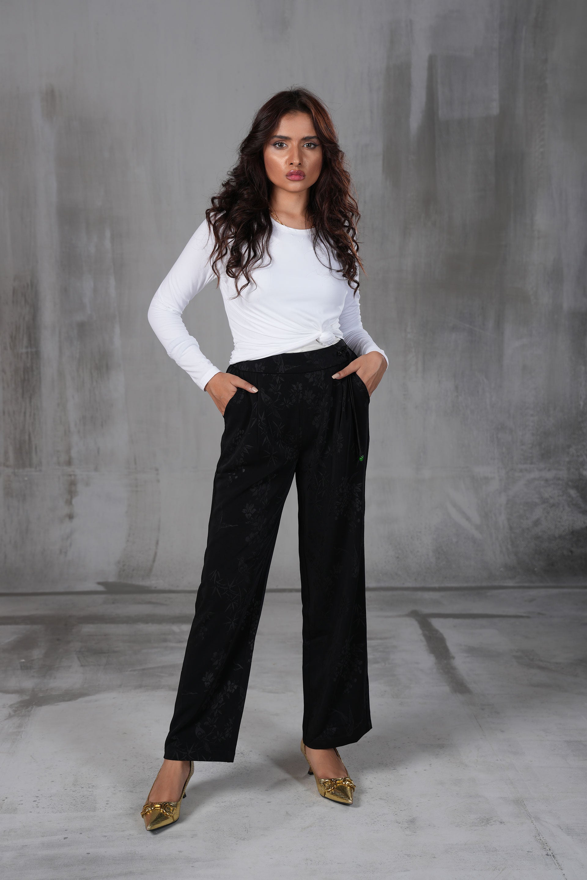 Self Print Floral Jacquard Trouser