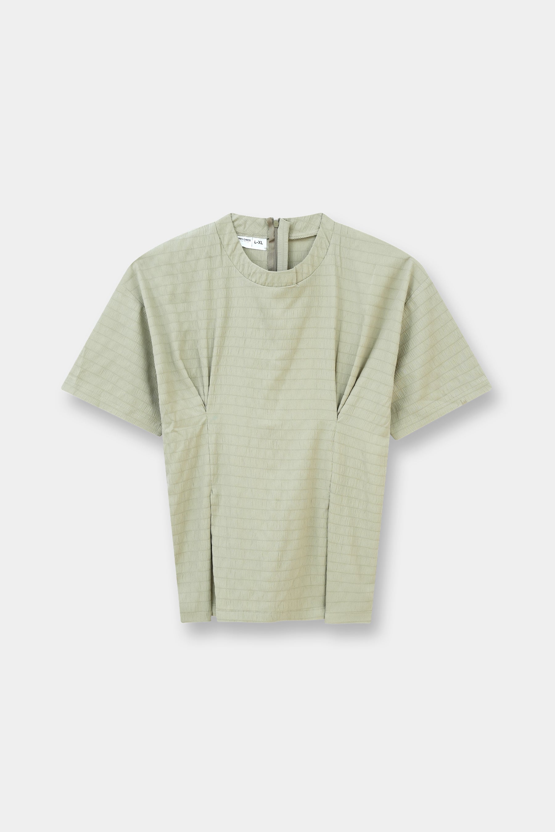 Textured Round Neck Gathered Blouse