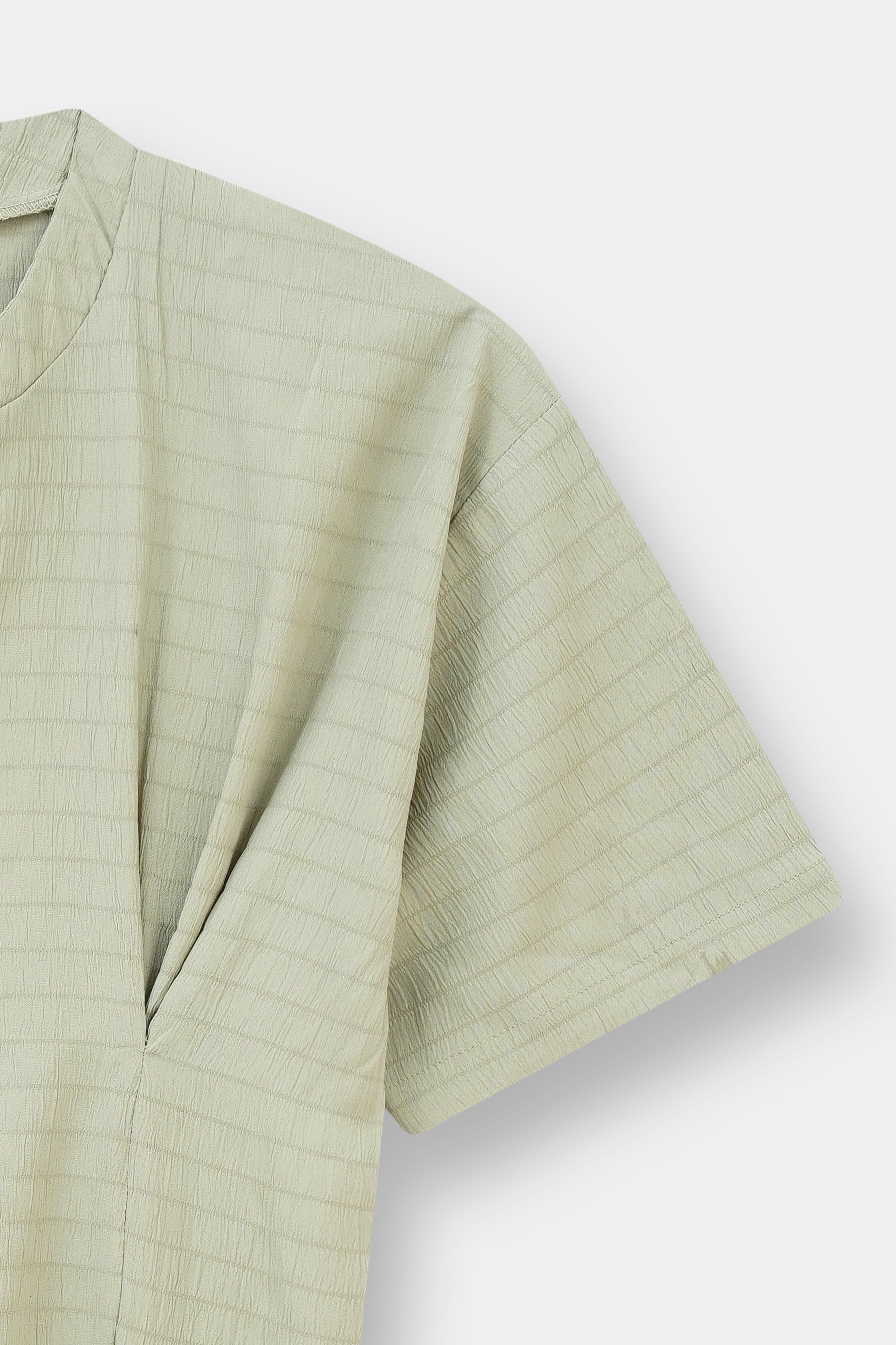 Textured Round Neck Gathered Blouse