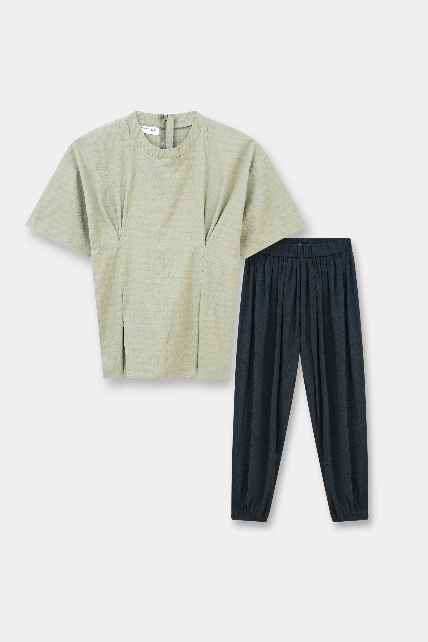 Neck Top & Elasticated Hem Pants Set