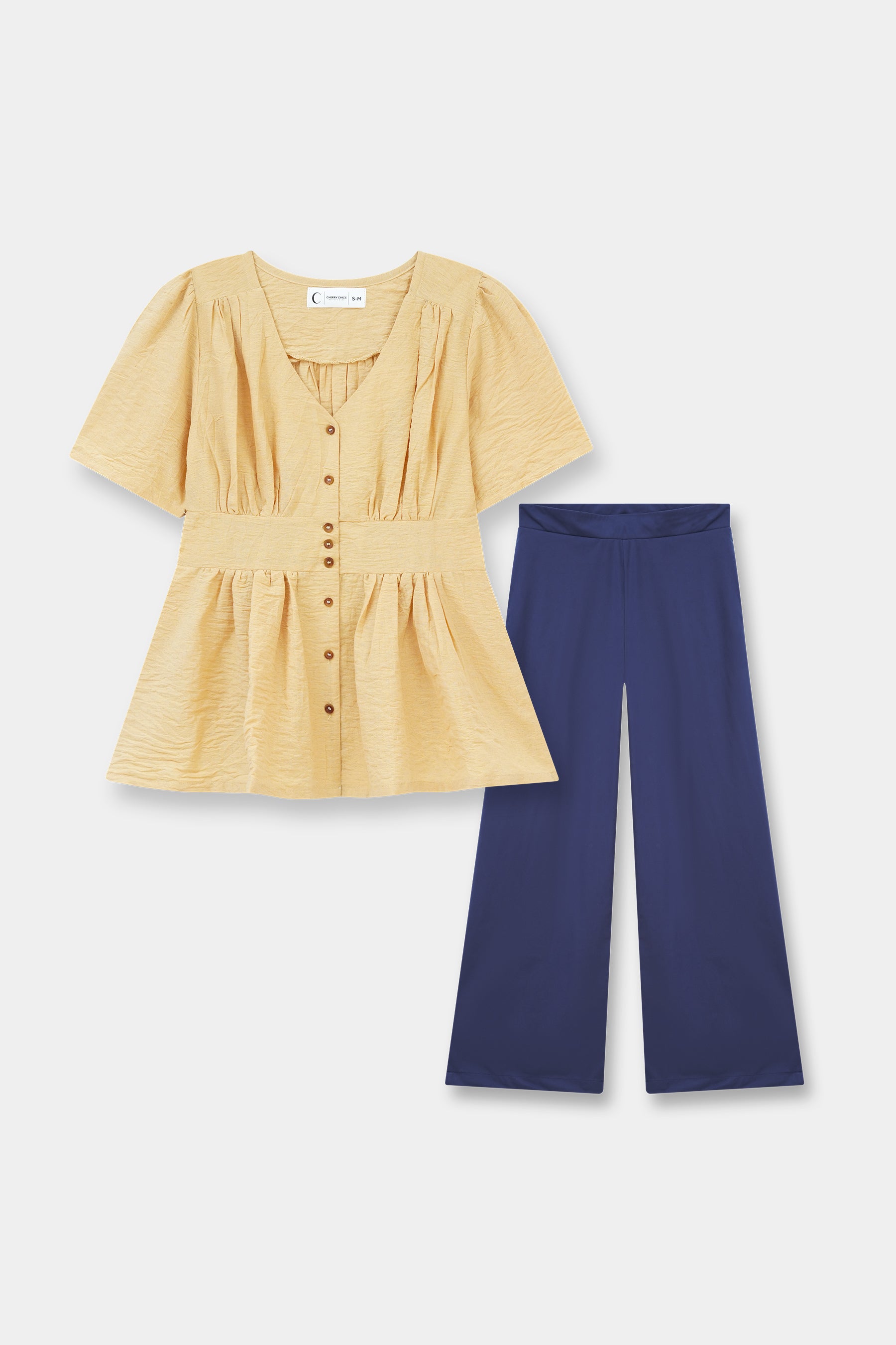 Textured Button-Front V-Neck Blouse