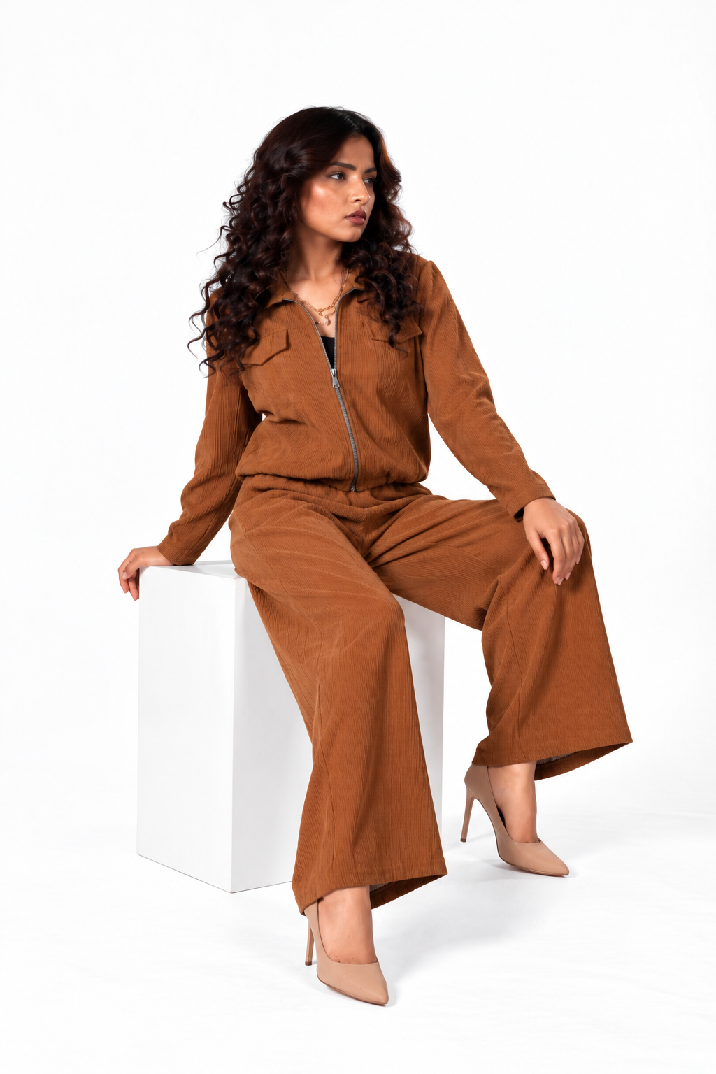 Corduroy Co-Ord Set – Zip Jacket & Wide-Leg Pants