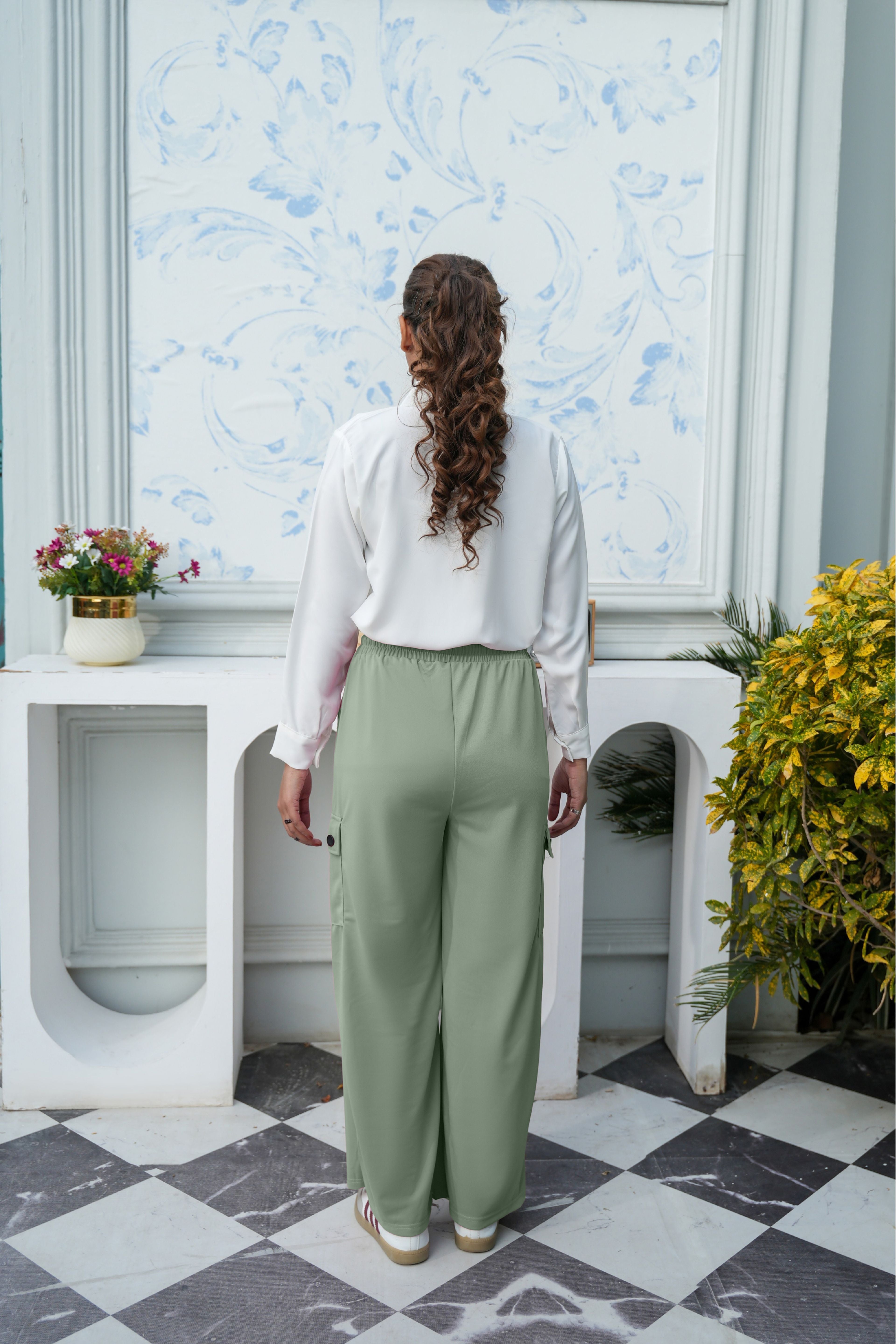 High-Waisted Utility Cargo Trousers
