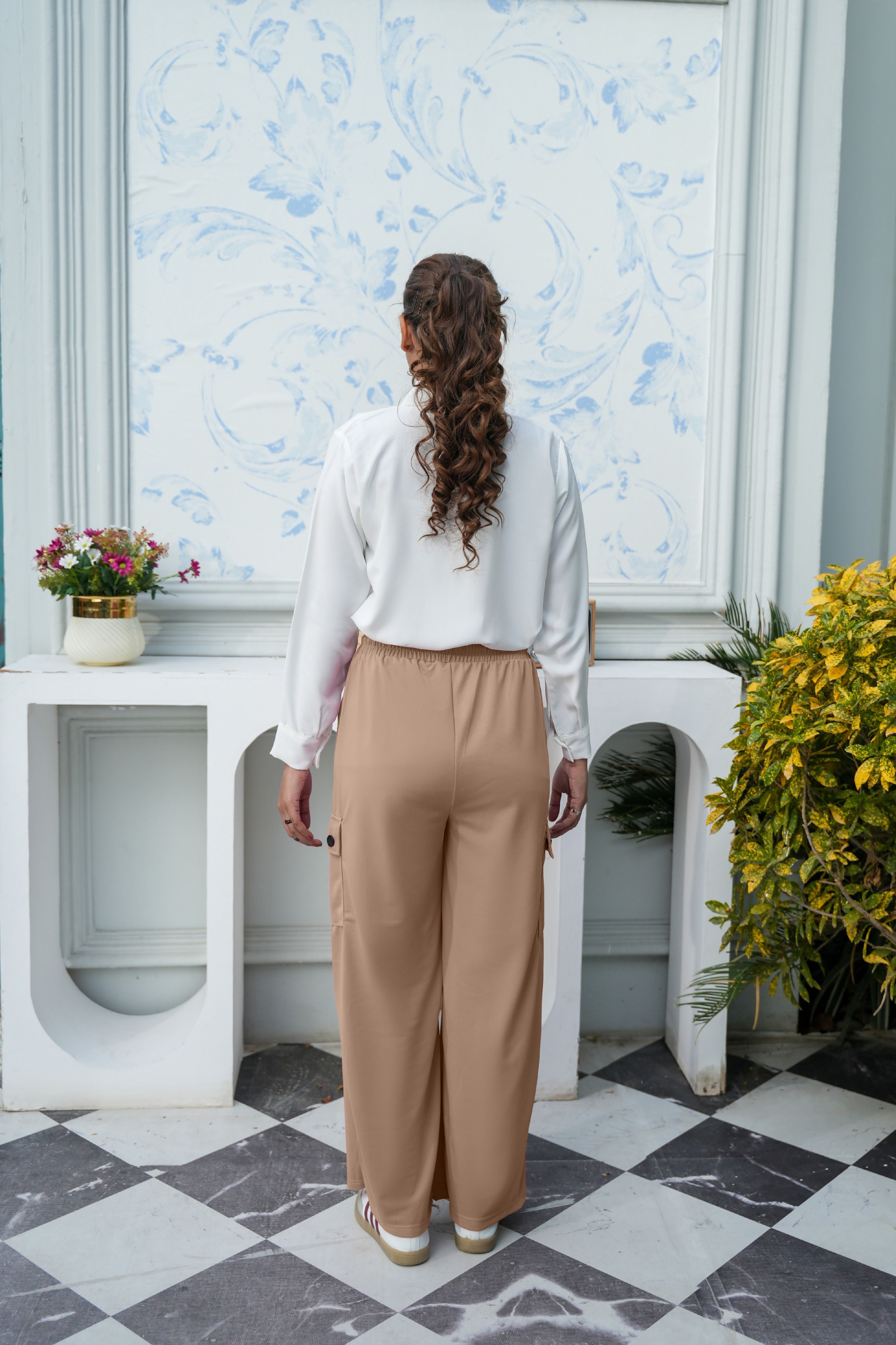 High-Waisted Utility Cargo Trousers