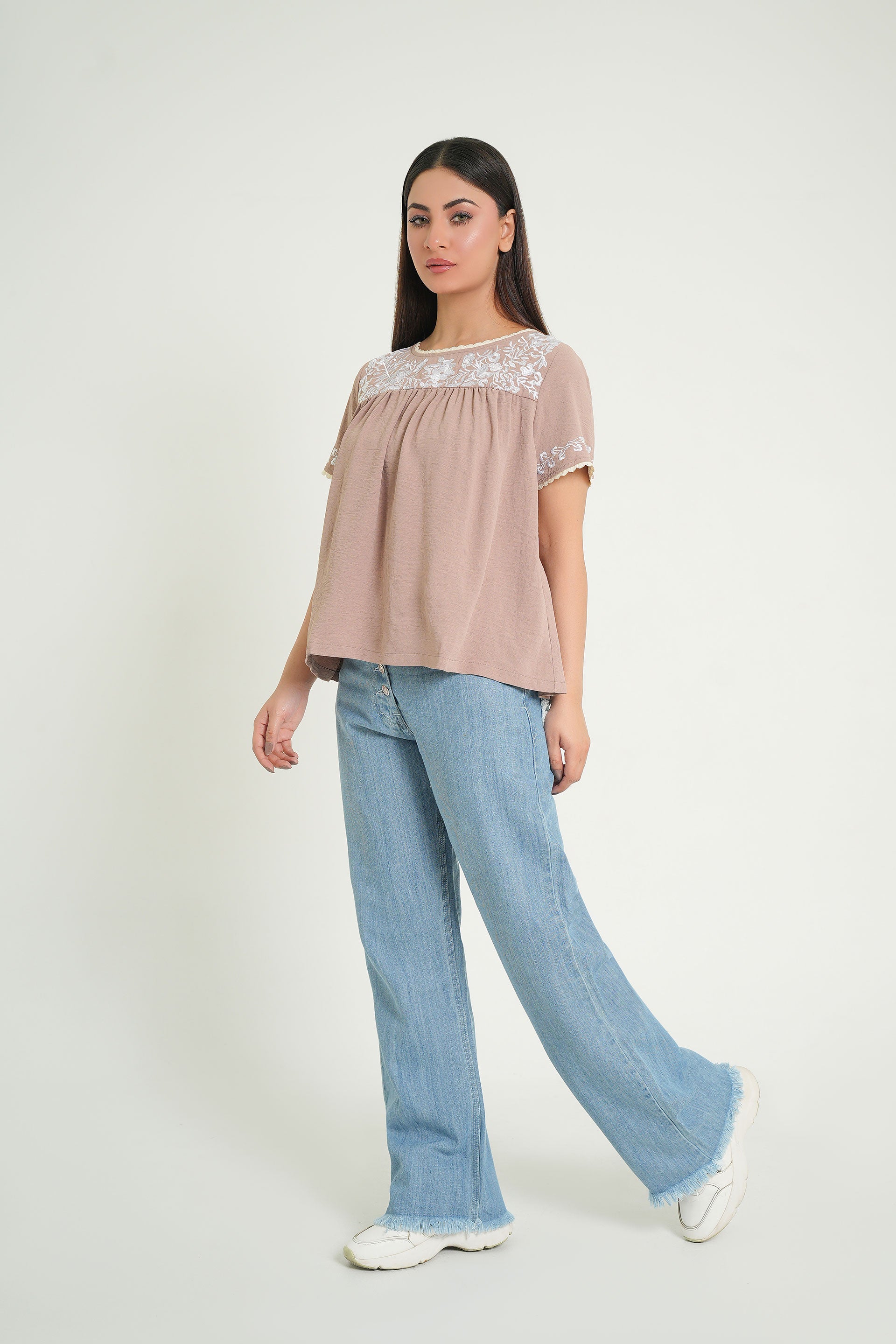 Women's Crop Top | Beige Crop Top | Embroidered Crop Top |Cherry Chics