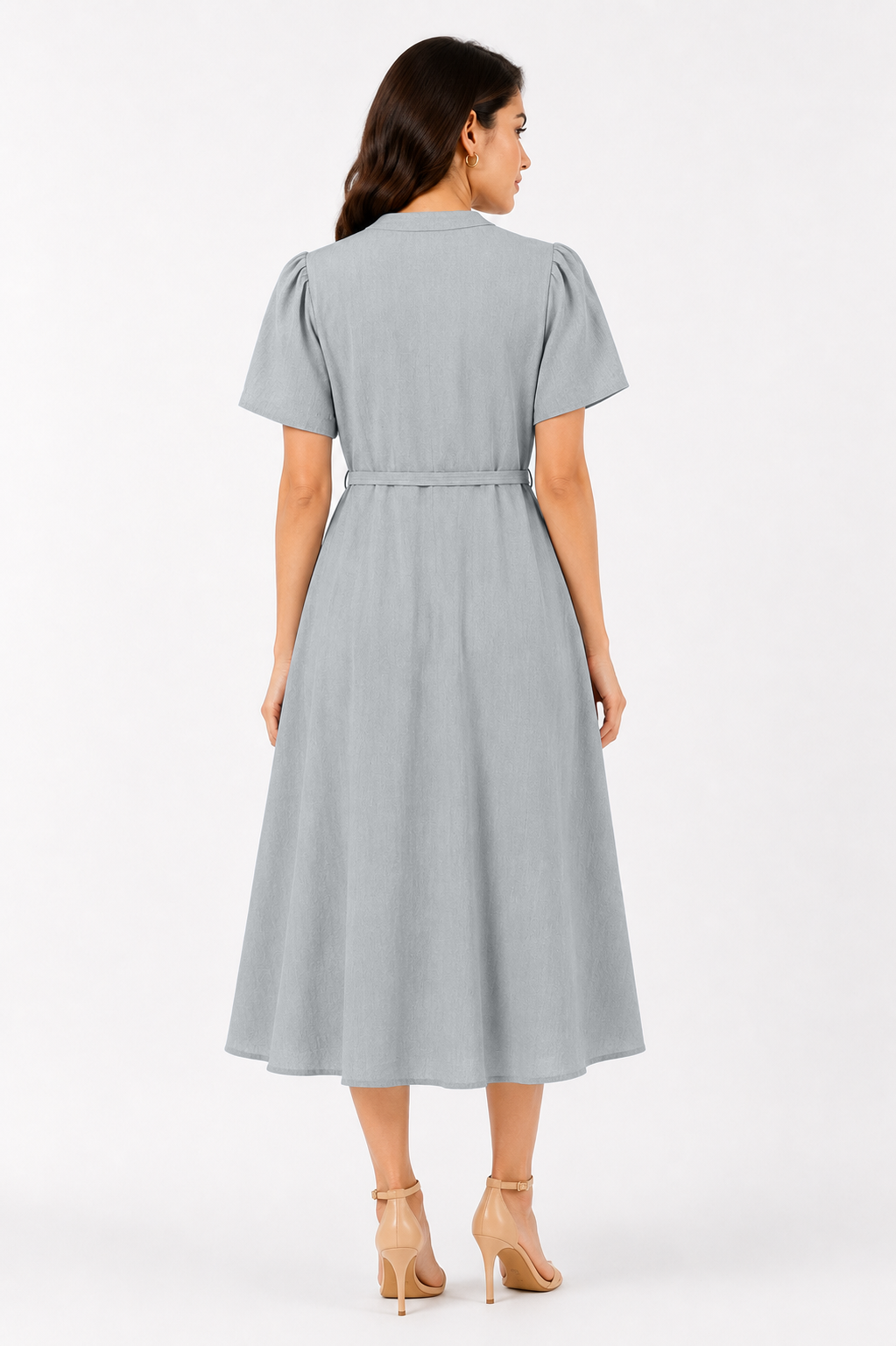 Textured Button-Front Belted Maxi Dress