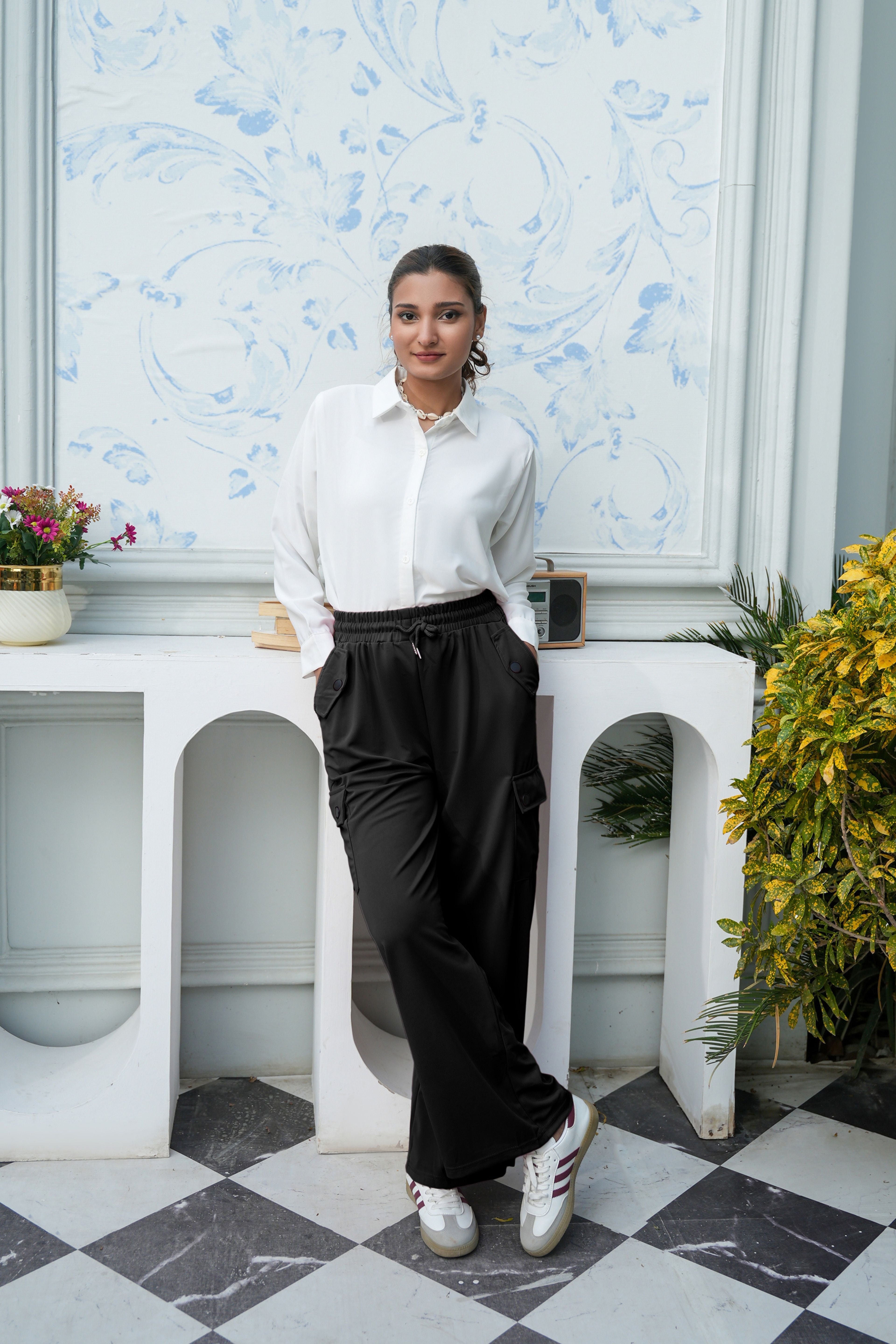 High-Waisted Utility Cargo Trousers