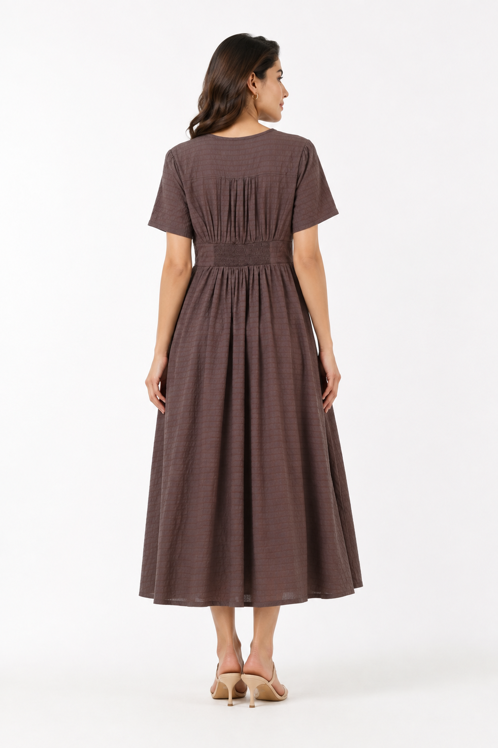 Textured V-Neck Smocked Maxi Dress