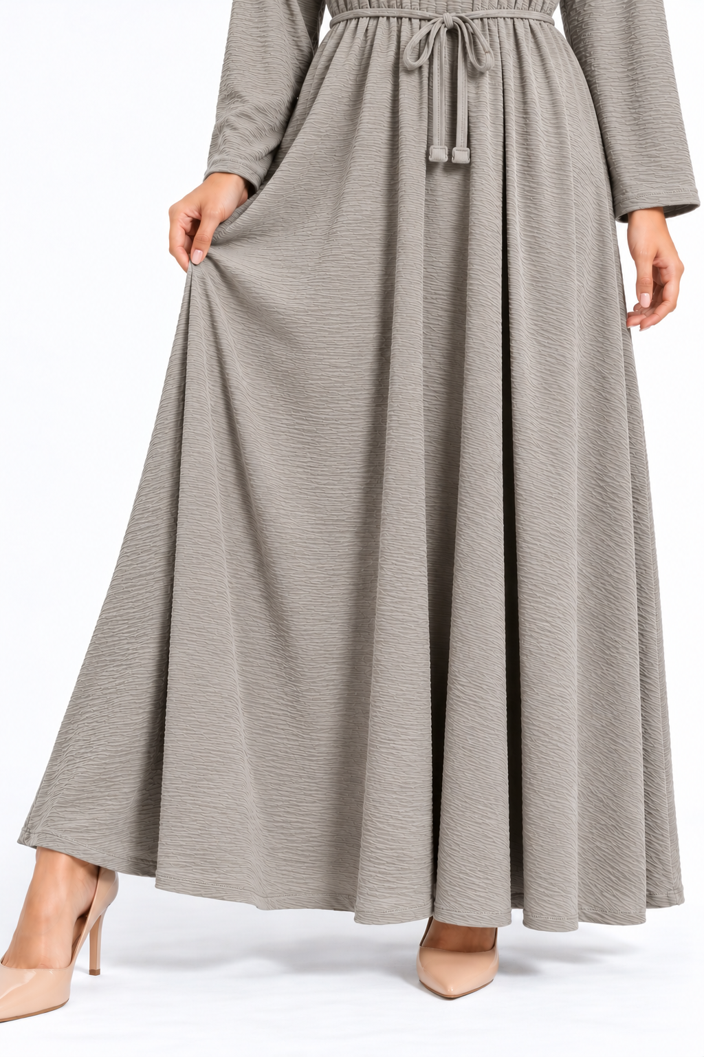 Wave Texture Belted Maxi Dress