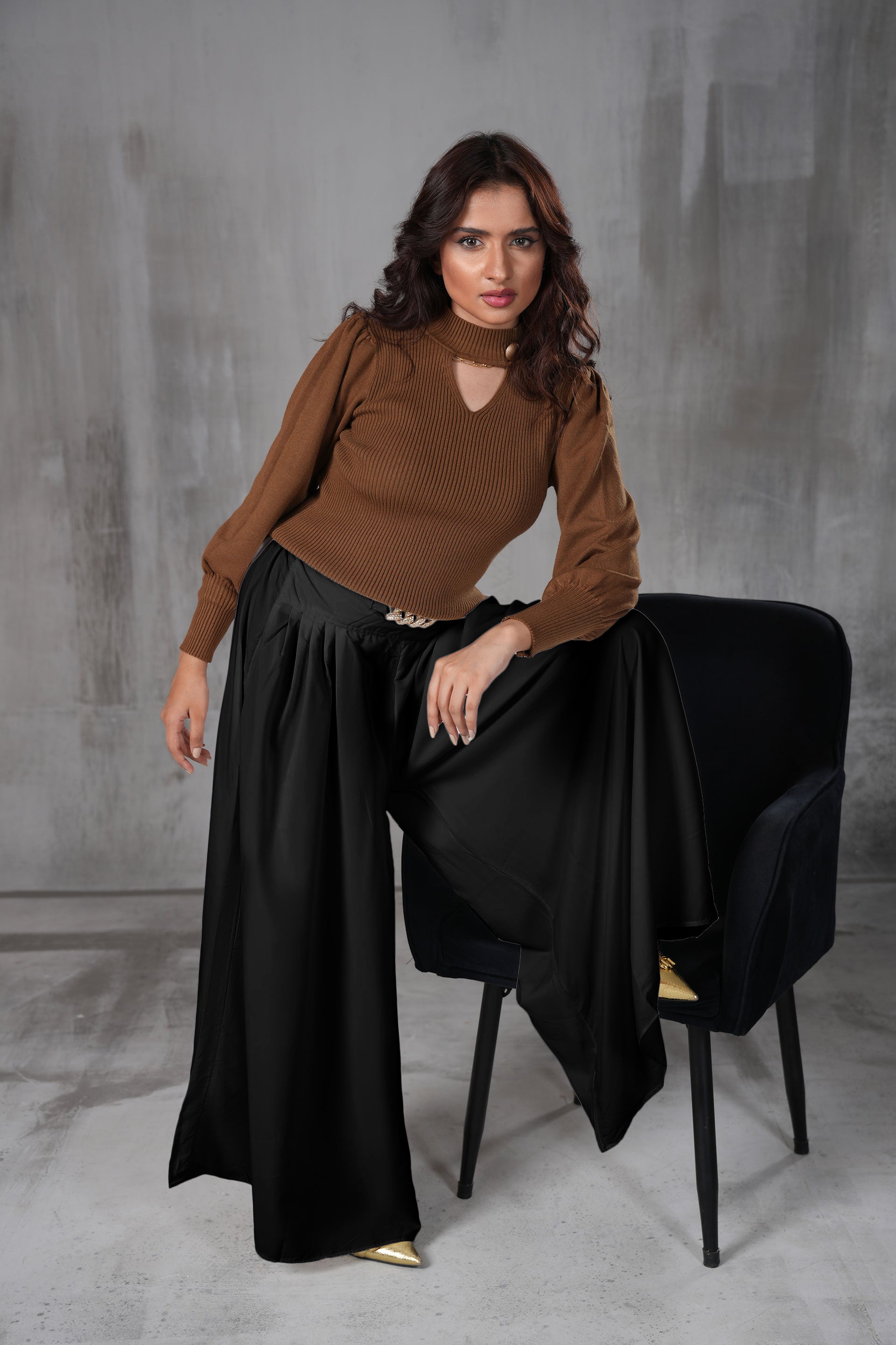 Premium Silk-Feel Palazzo Trousers with Embellished Waist