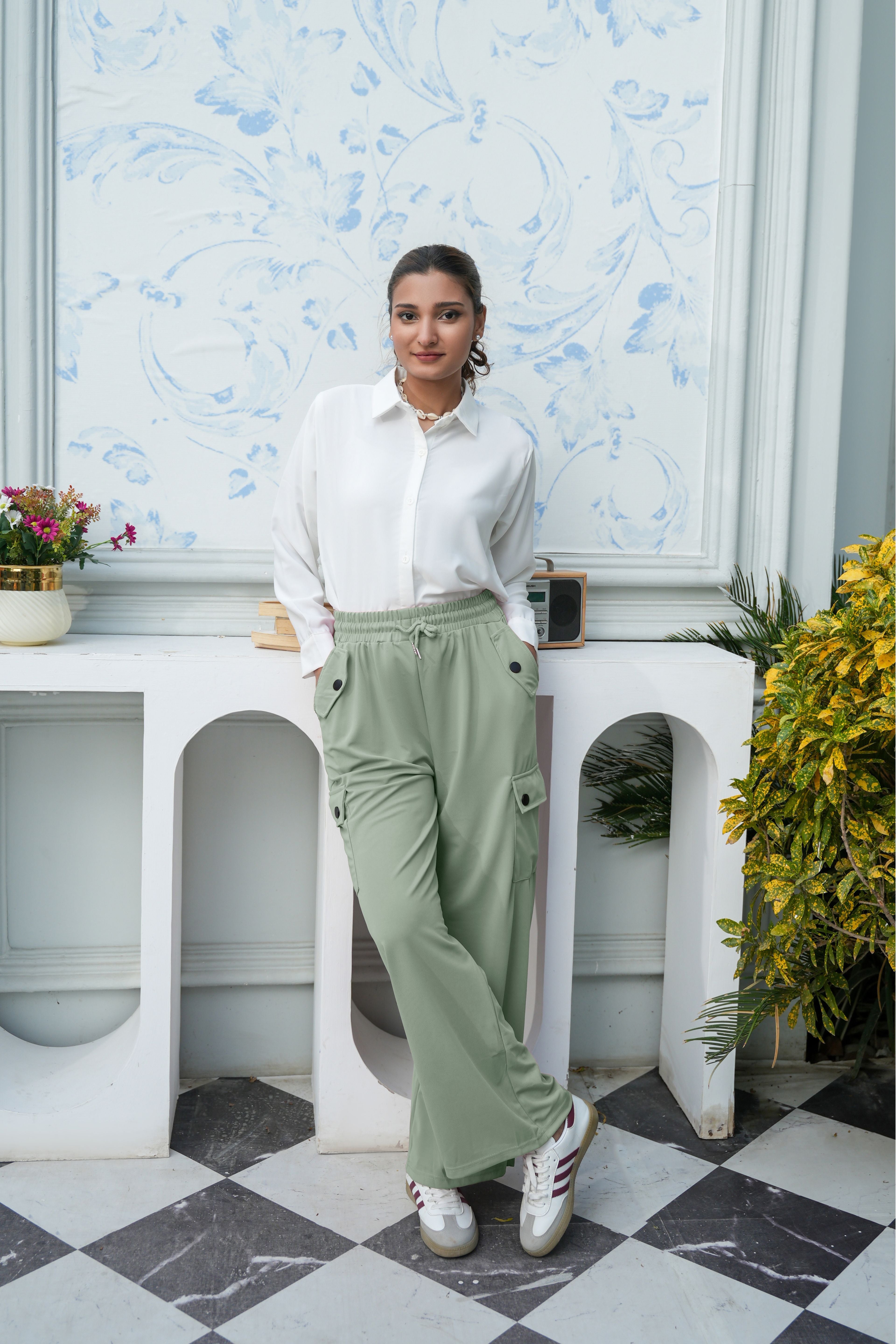 High-Waisted Utility Cargo Trousers