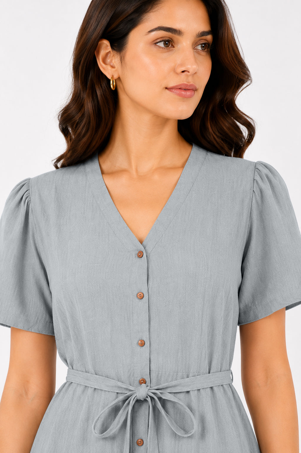 Textured Button-Front Belted Maxi Dress