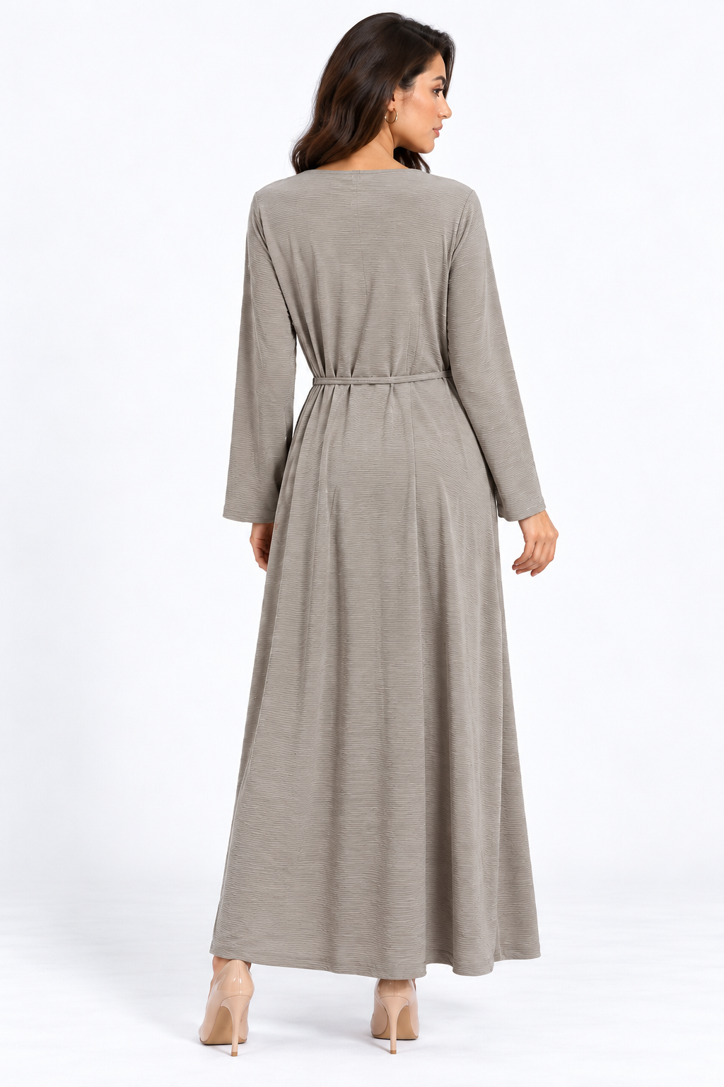 Wave Texture Belted Maxi Dress