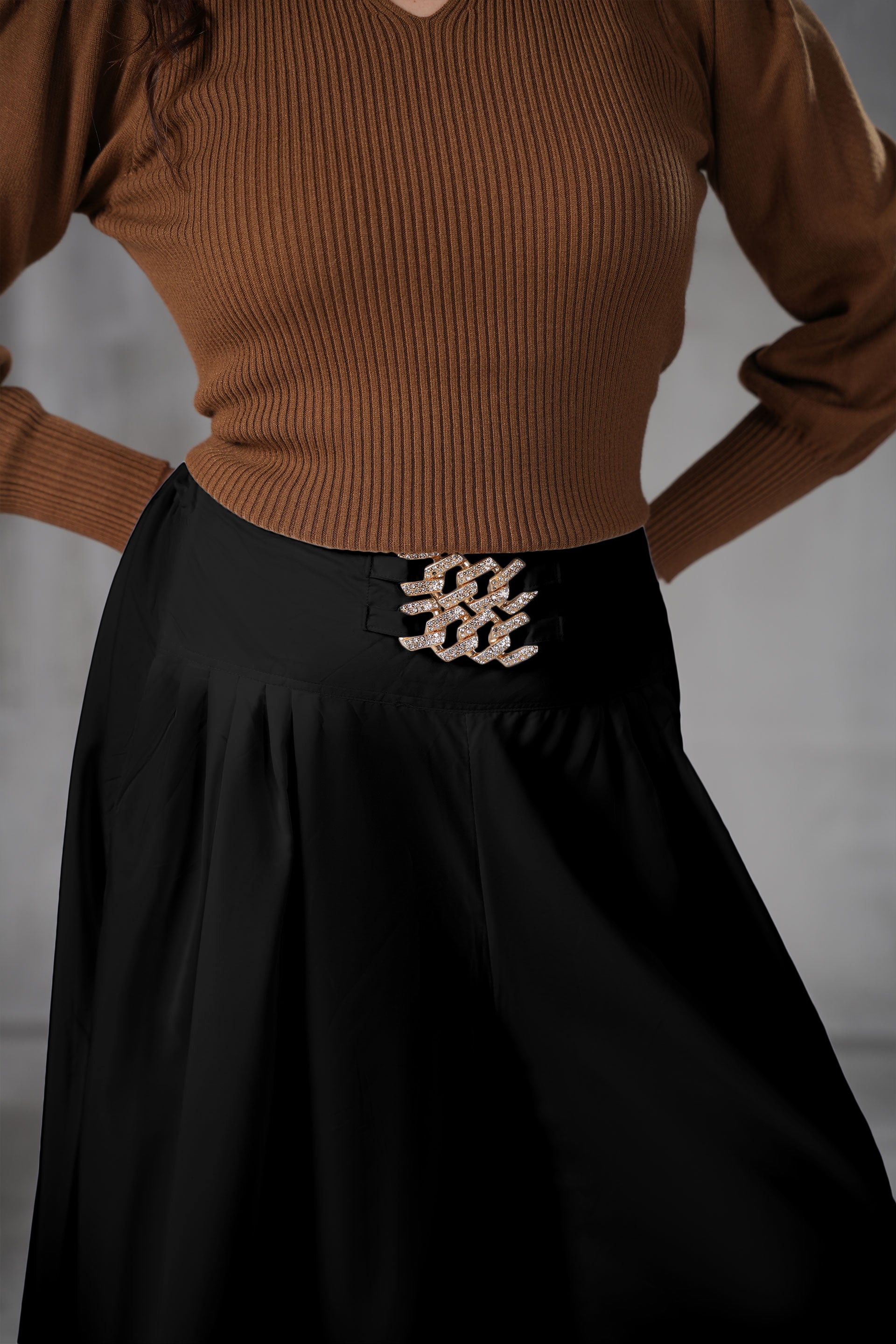 Premium Silk-Feel Palazzo Trousers with Embellished Waist