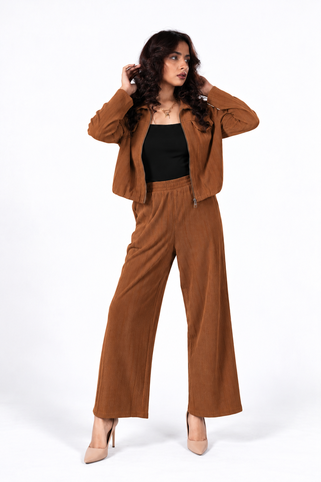 Corduroy Co-Ord Set – Zip Jacket & Wide-Leg Pants
