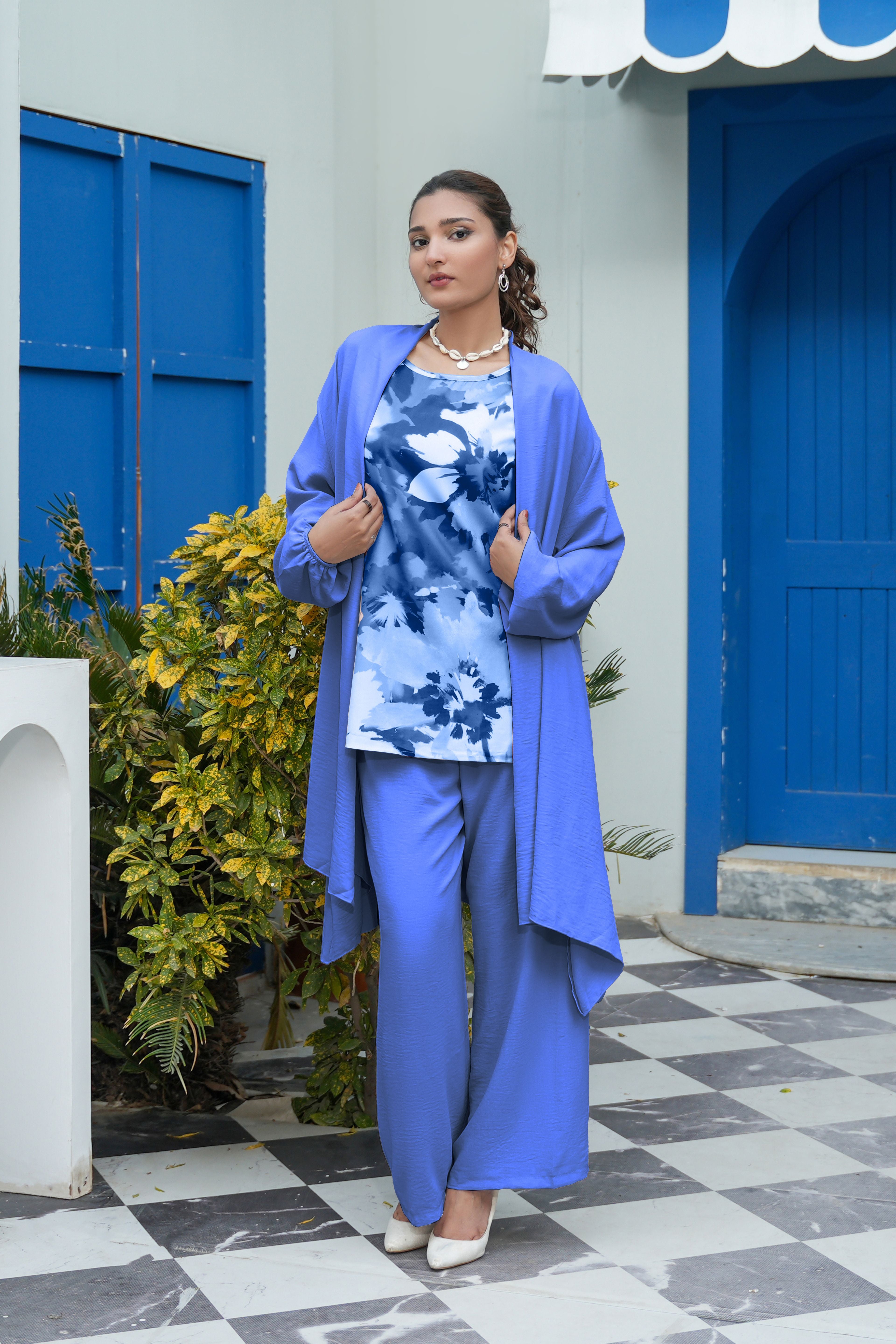 Floral 3-Piece Co-ord Set – Longline Textured Shrug