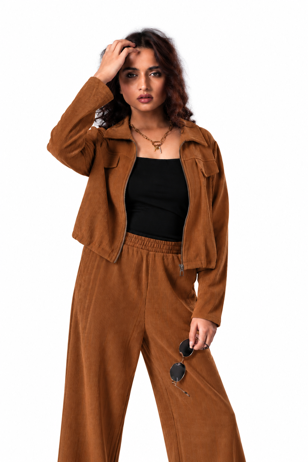 Corduroy Co-Ord Set – Zip Jacket & Wide-Leg Pants
