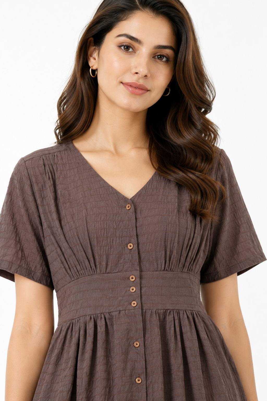 Textured V-Neck Smocked Maxi Dress