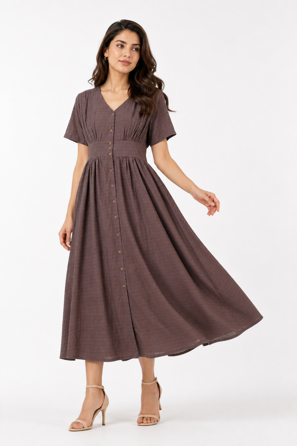 Textured V-Neck Smocked Maxi Dress