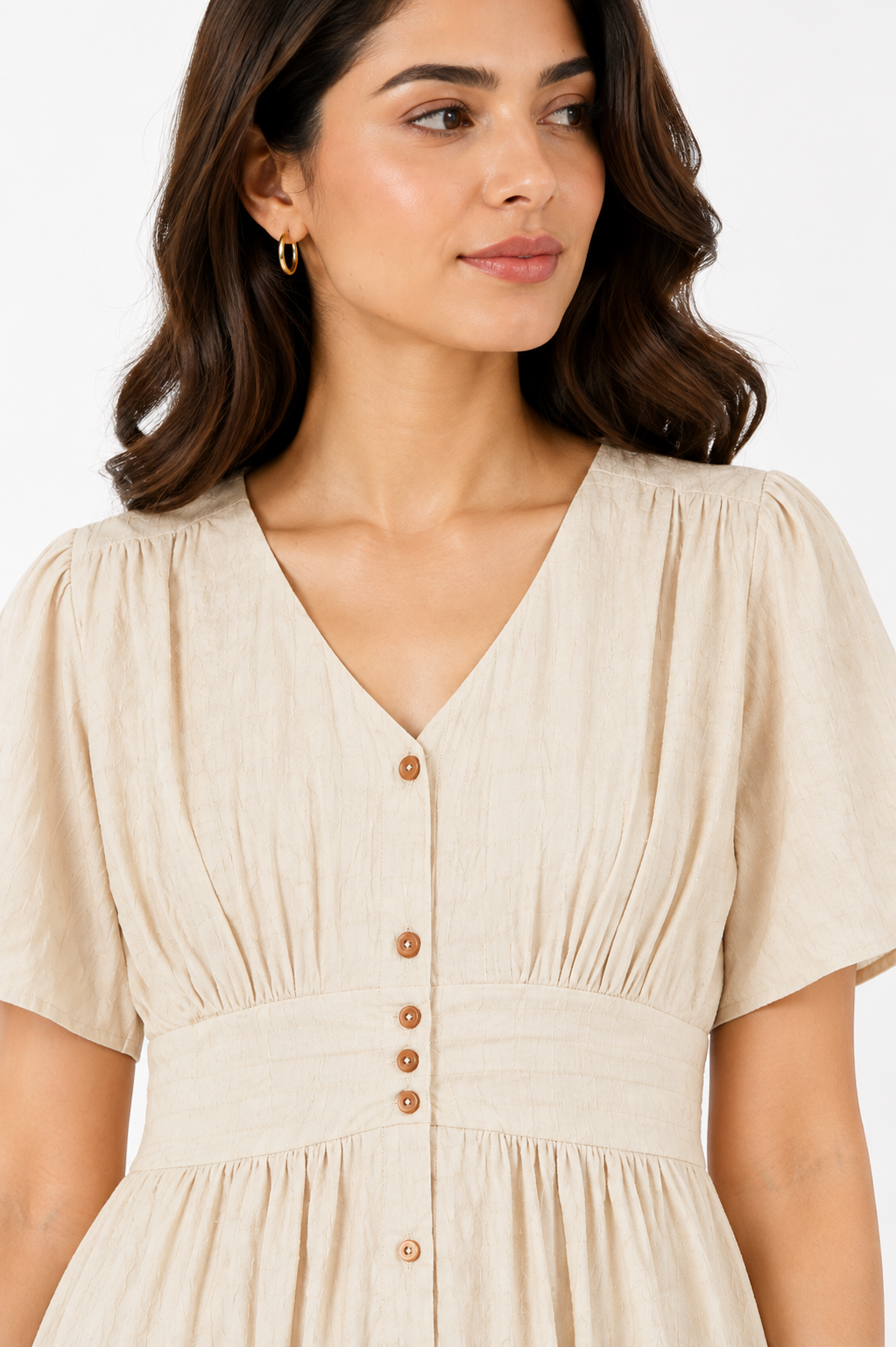 Textured V-Neck Smocked Maxi Dress