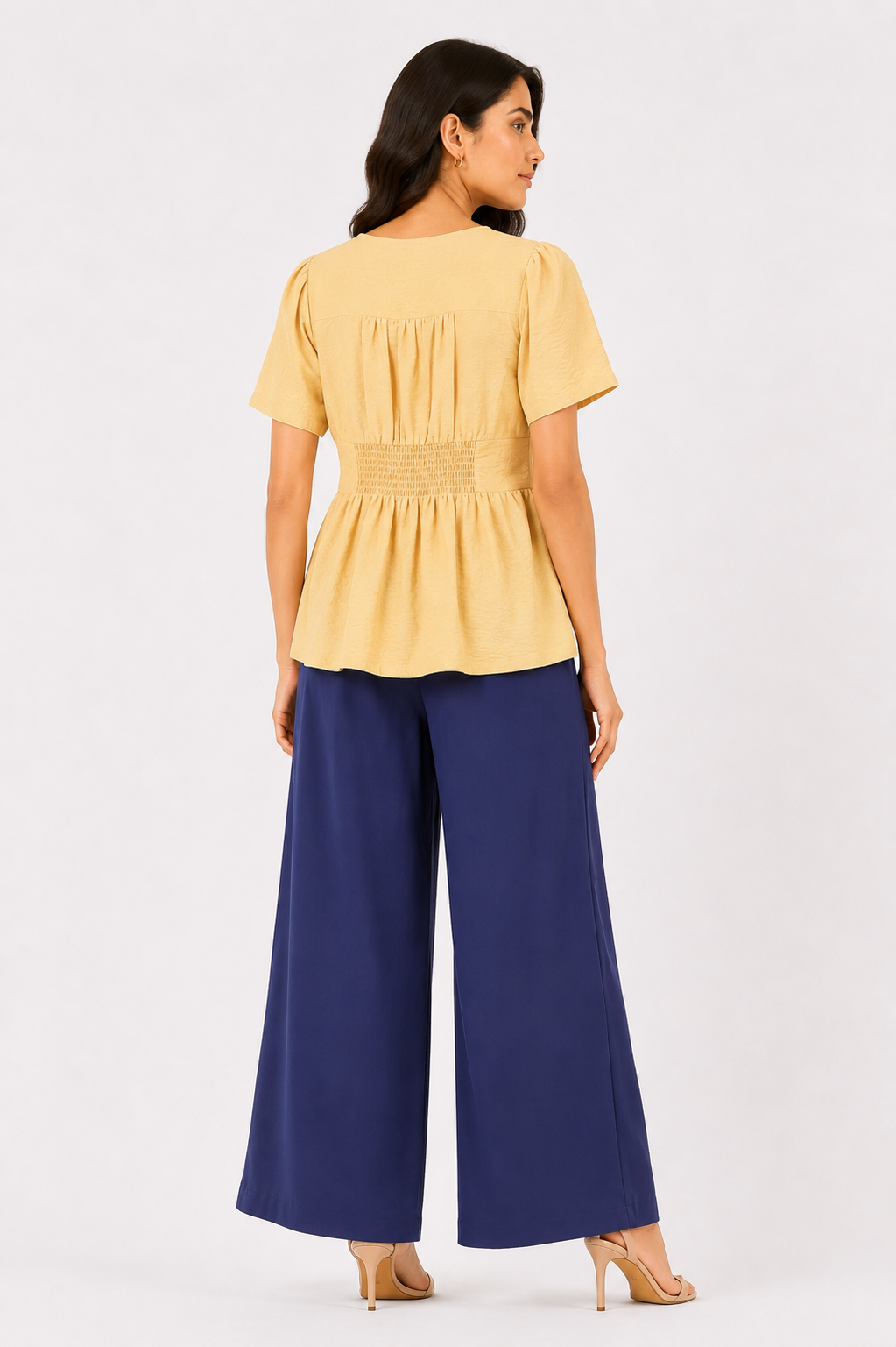 Textured Button-Front V-Neck Blouse