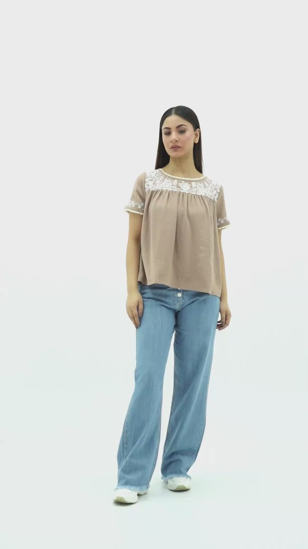 Women's Crop Top | Beige Crop Top | Embroidered Crop Top |Cherry Chics